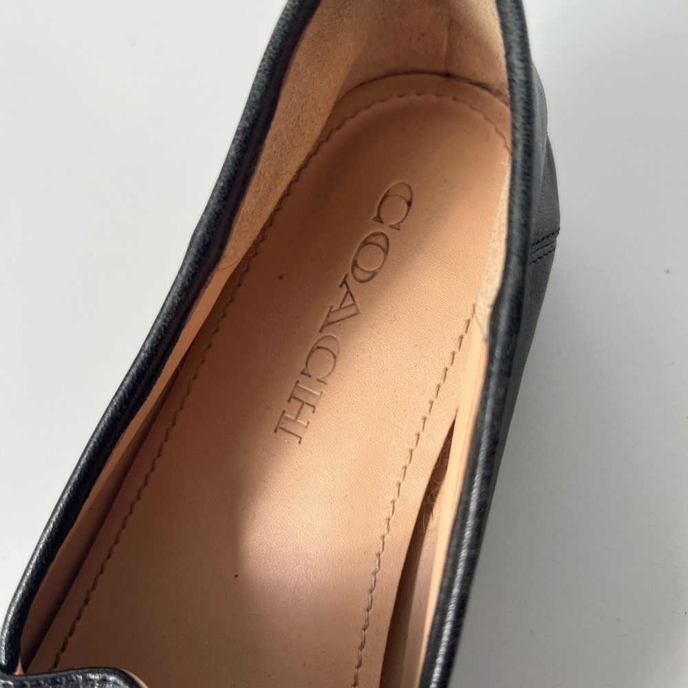 Coach Helena Loafers Size 8 Black Leather Gold Chain Link C Logo Flats Shoes - Picture 9 of 11
